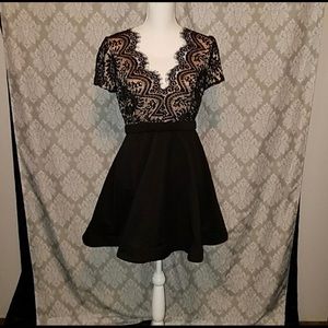 A. Peach Lace Black Dress